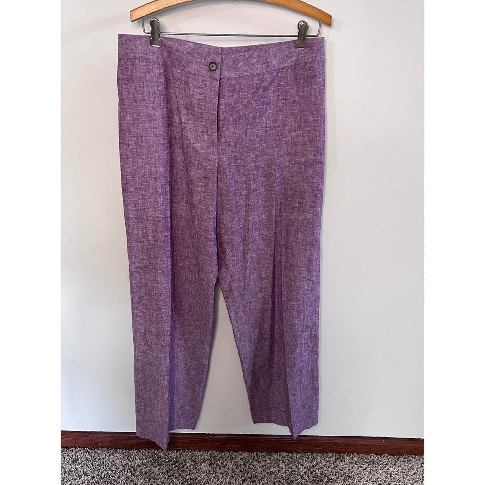 Yaly Couture Purple 100% Linen Straight Leg Trousers Womens Pants No Size Tag